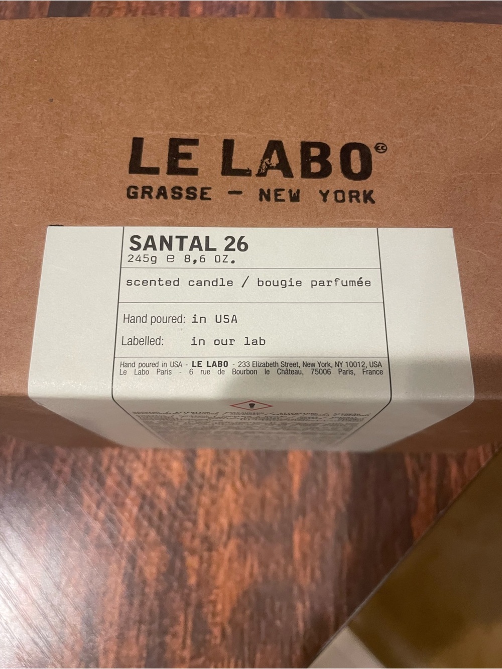 Le Labo Santal 26 Candle — Brown & White Packaging